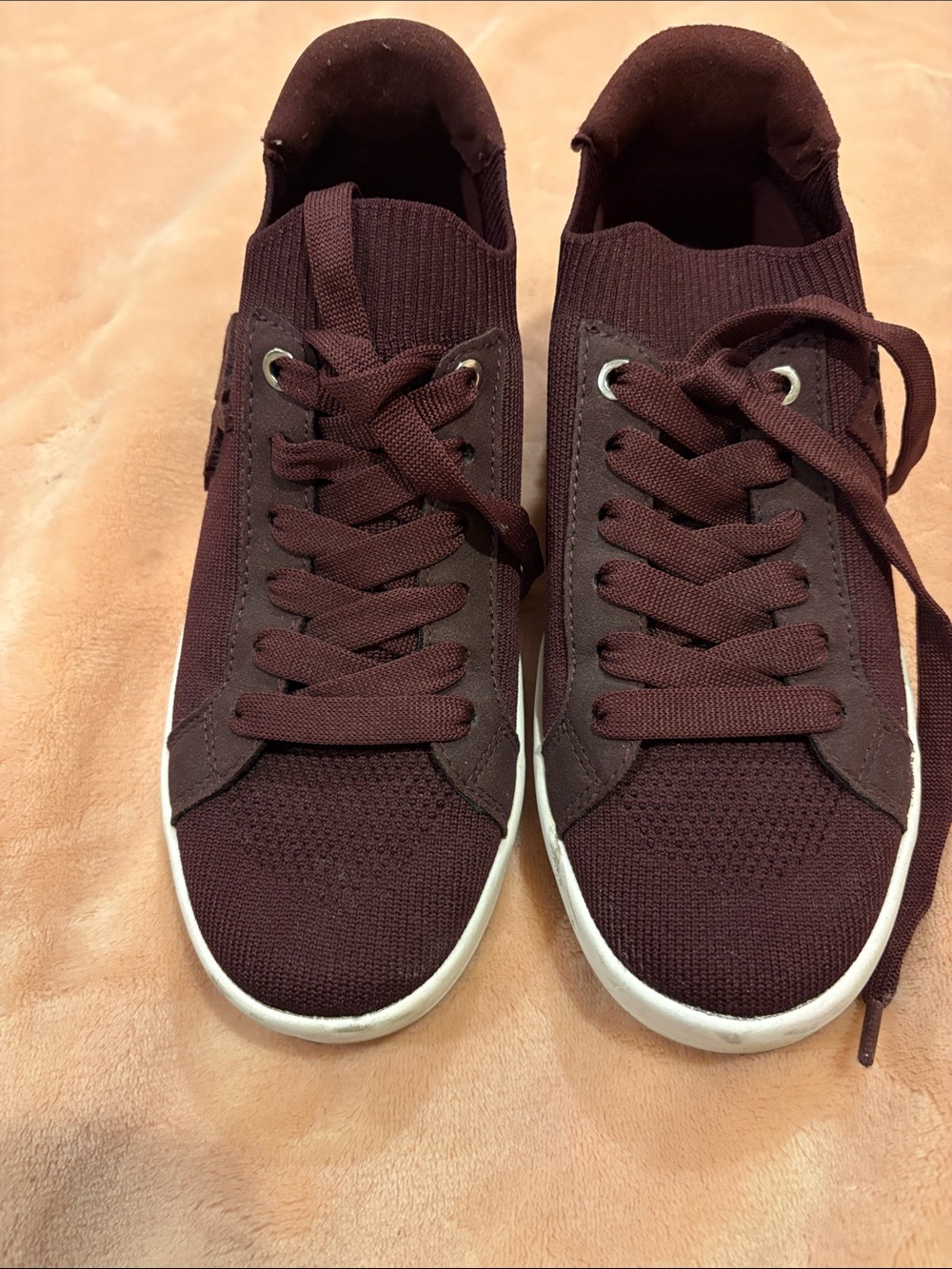 DKNY Men's Knit Lace-Up Sneakers in Burgundy